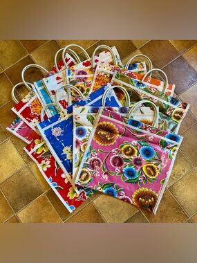 Mexican Oilcloth Shopping Bag-Colorful Floral Pattern-15”x 14” x 4”